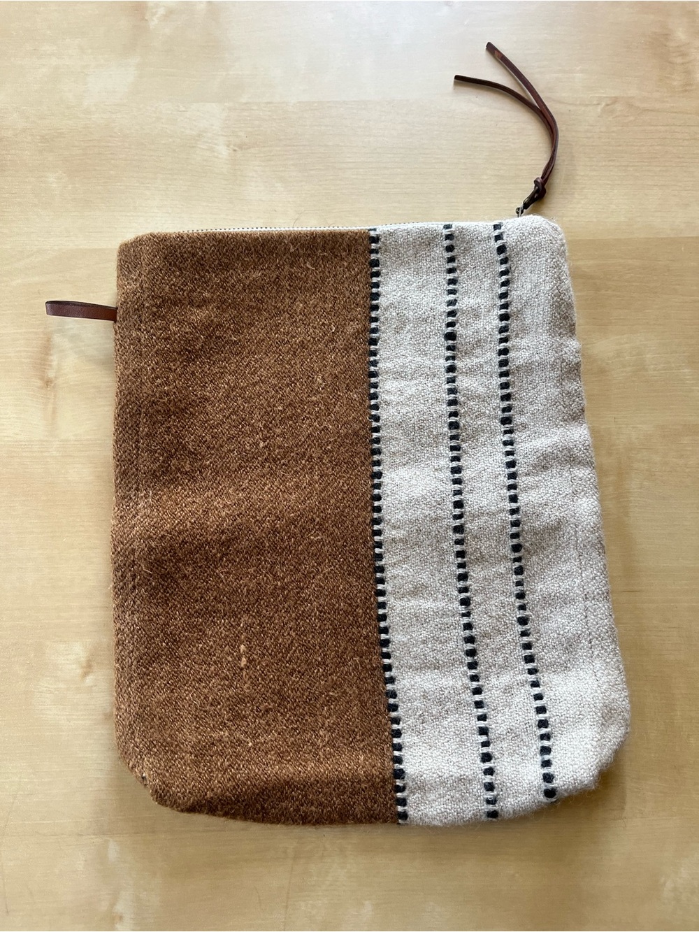 Libeco Belgian Linen Warm Brown and Cream Zip Pouch Clutch